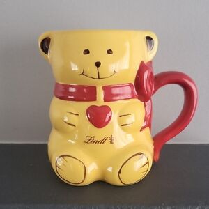 Rare Lindt 3D Teddy Bear Ceramic Mug – Yellow & Red